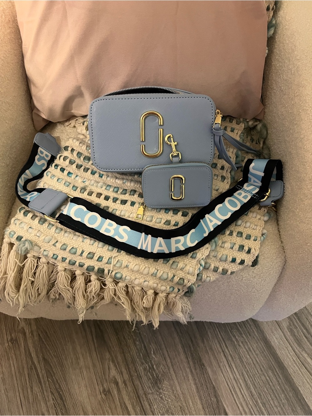 INSPIRED Snapshot Small Crossbody in Light Blue with Logo Strap
